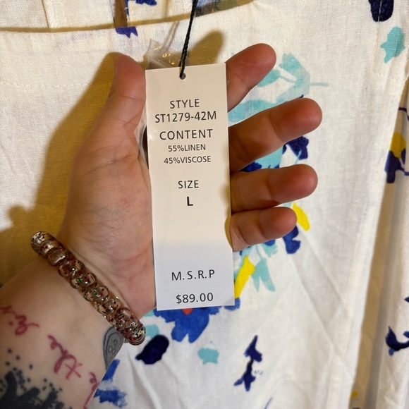 For Cynthia Linen Floral Summer Spring Lace Sleeveless Midi Dress NWT Large - Picture 4 of 7